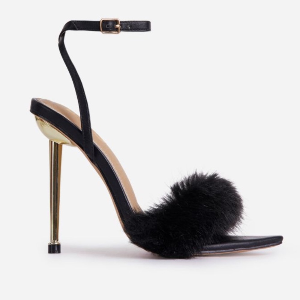 Plush-Dreams Pointed Toe Fluffy Metallic Heel In … - image 1